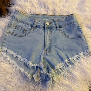 SHEIN Light Blue Frayed Hem Jean Shorts